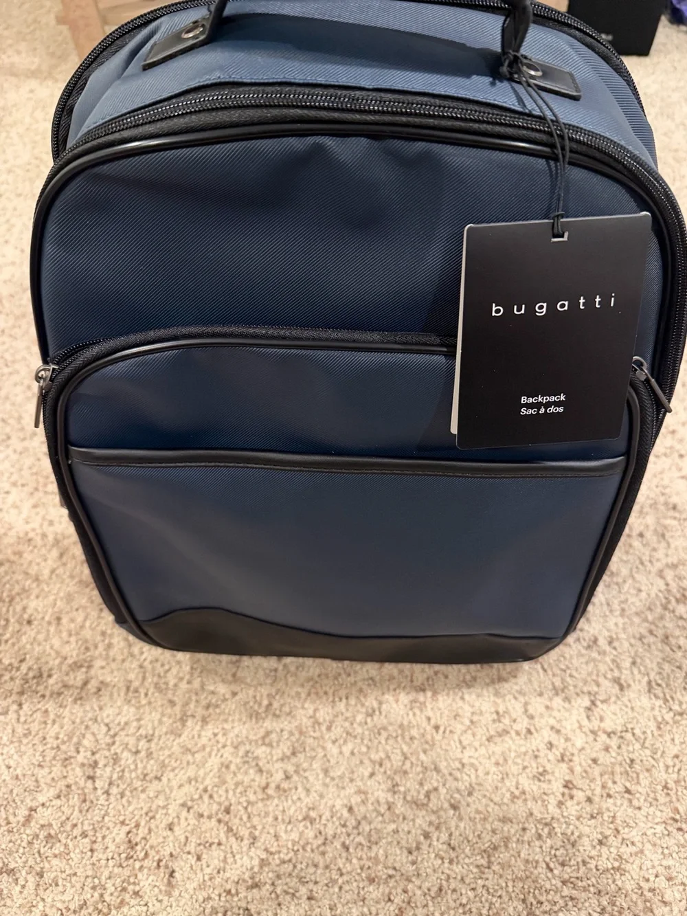 Bugatti Blue Twill and Vegan Leather 15.6 Laptop Backpack